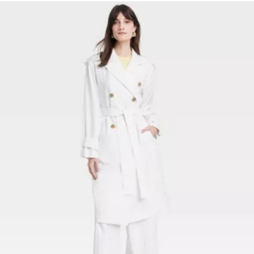Women's Classic White Linen Trench‎ Coat